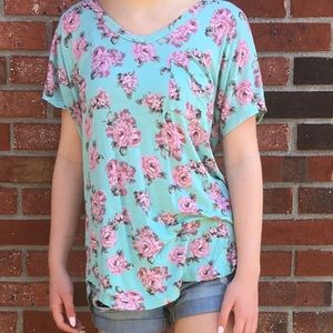 Teal and Pink Floral Tee